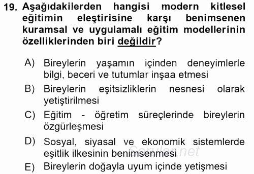 Eğitim Felsefesi 2017 - 2018 3 Ders Sınavı 19.Soru