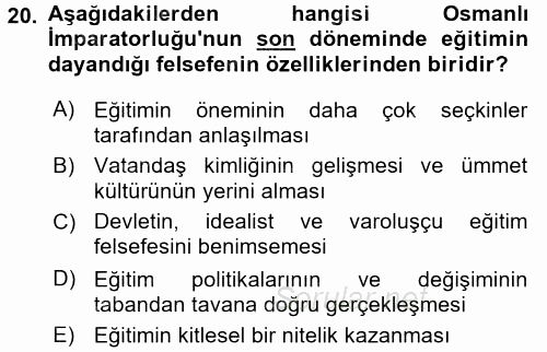 Eğitim Felsefesi 2017 - 2018 3 Ders Sınavı 20.Soru