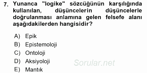 Eğitim Felsefesi 2017 - 2018 3 Ders Sınavı 7.Soru