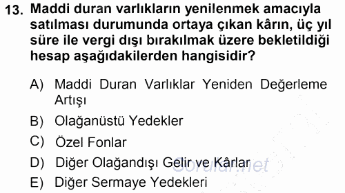 Genel Muhasebe 2013 - 2014 Dönem Sonu Sınavı 13.Soru