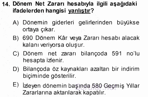 Genel Muhasebe 2013 - 2014 Dönem Sonu Sınavı 14.Soru