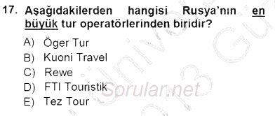 Seyahat Acentacılığı ve Tur Operatörlüğü 2012 - 2013 Ara Sınavı 17.Soru