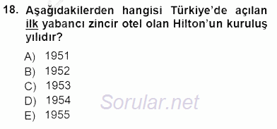 Seyahat Acentacılığı ve Tur Operatörlüğü 2012 - 2013 Ara Sınavı 18.Soru