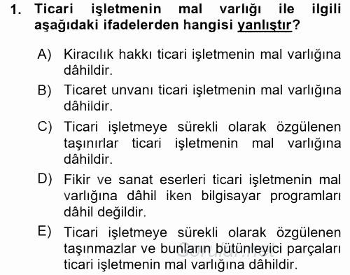 Ticaret Hukuku 1 2015 - 2016 Ara Sınavı 1.Soru