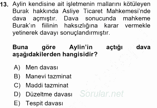 Ticaret Hukuku 1 2015 - 2016 Ara Sınavı 13.Soru