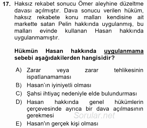 Ticaret Hukuku 1 2015 - 2016 Ara Sınavı 17.Soru