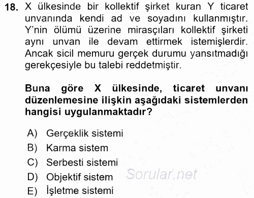 Ticaret Hukuku 1 2015 - 2016 Ara Sınavı 18.Soru