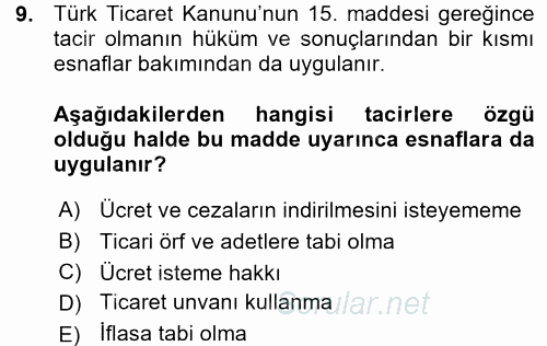 Ticaret Hukuku 1 2015 - 2016 Ara Sınavı 9.Soru