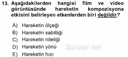 Film ve Video Yapımı 2016 - 2017 Dönem Sonu Sınavı 13.Soru