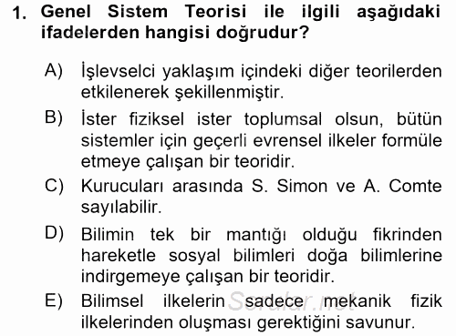 Modern Sosyoloji Tarihi 2017 - 2018 Ara Sınavı 1.Soru
