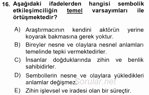 Modern Sosyoloji Tarihi 2017 - 2018 Ara Sınavı 16.Soru