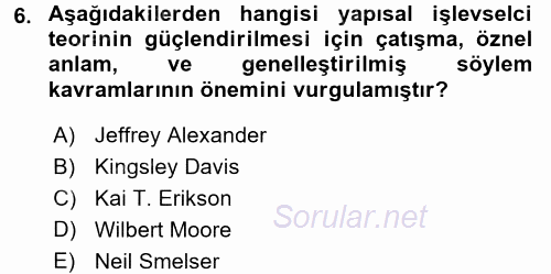 Modern Sosyoloji Tarihi 2017 - 2018 Ara Sınavı 6.Soru