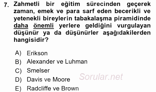 Modern Sosyoloji Tarihi 2017 - 2018 Ara Sınavı 7.Soru