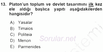 Siyaset Felsefesi 1 2015 - 2016 Ara Sınavı 13.Soru