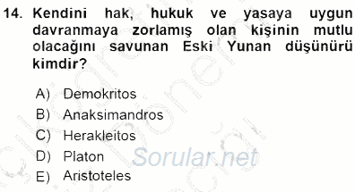 Siyaset Felsefesi 1 2015 - 2016 Ara Sınavı 14.Soru