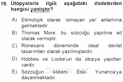 Siyaset Felsefesi 1 2015 - 2016 Ara Sınavı 19.Soru