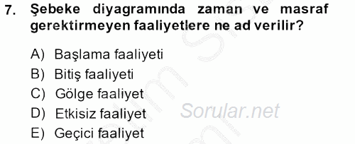 Sağlık Kurumlarında Operasyon Yönetimi 2014 - 2015 Dönem Sonu Sınavı 7.Soru