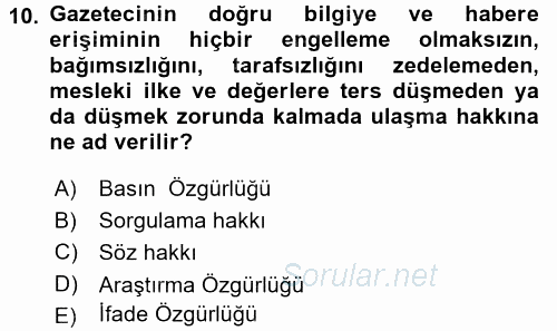 Haber Türleri 2015 - 2016 Ara Sınavı 10.Soru