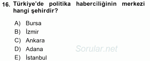 Haber Türleri 2015 - 2016 Ara Sınavı 16.Soru