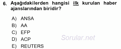 Haber Türleri 2015 - 2016 Ara Sınavı 6.Soru