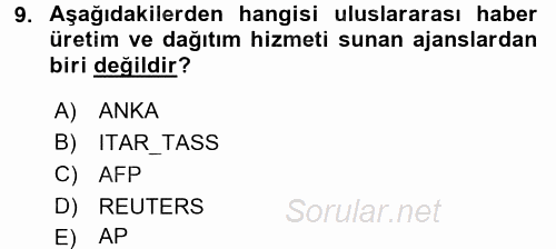 Haber Türleri 2015 - 2016 Ara Sınavı 9.Soru