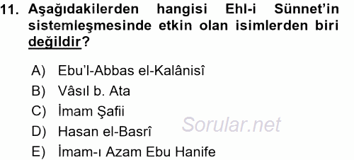 İslam Mezhepleri Tarihi 2015 - 2016 Ara Sınavı 11.Soru