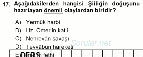 İslam Mezhepleri Tarihi 2015 - 2016 Ara Sınavı 17.Soru