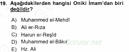 İslam Mezhepleri Tarihi 2015 - 2016 Ara Sınavı 19.Soru