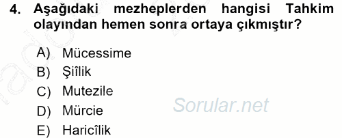 İslam Mezhepleri Tarihi 2015 - 2016 Ara Sınavı 4.Soru