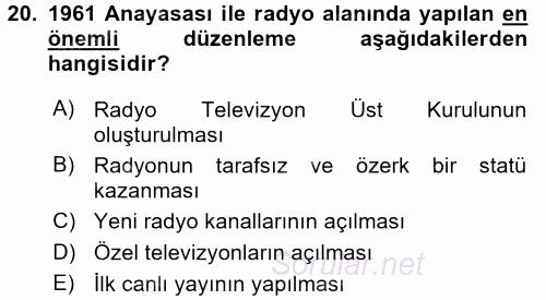 Atatürk İlkeleri Ve İnkılap Tarihi 2 2017 - 2018 3 Ders Sınavı 20.Soru