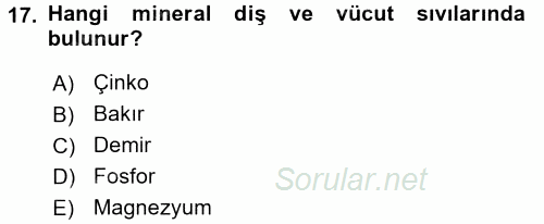 Beslenmenin Temel İlkeleri 2017 - 2018 Ara Sınavı 17.Soru