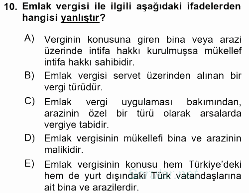 Vergi Uygulamaları 2015 - 2016 Dönem Sonu Sınavı 10.Soru