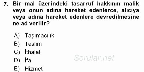 Vergi Uygulamaları 2015 - 2016 Dönem Sonu Sınavı 7.Soru