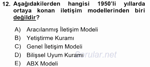 İletişim Araştırmaları 2017 - 2018 Ara Sınavı 12.Soru