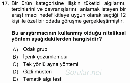 İletişim Araştırmaları 2017 - 2018 Ara Sınavı 17.Soru