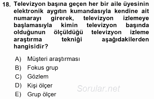 İletişim Araştırmaları 2017 - 2018 Ara Sınavı 18.Soru