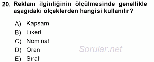 İletişim Araştırmaları 2017 - 2018 Ara Sınavı 20.Soru