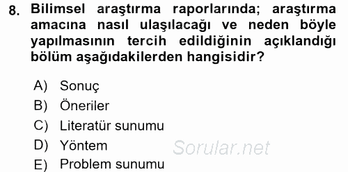 İletişim Araştırmaları 2017 - 2018 Ara Sınavı 8.Soru
