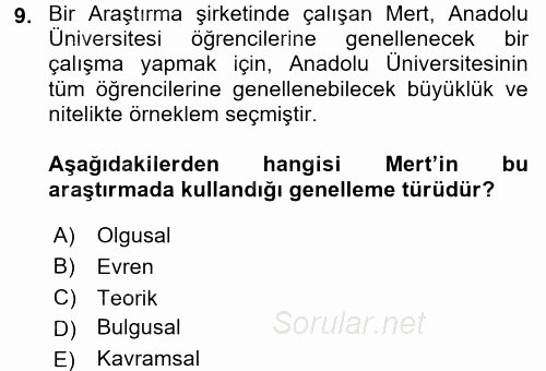 İletişim Araştırmaları 2017 - 2018 Ara Sınavı 9.Soru