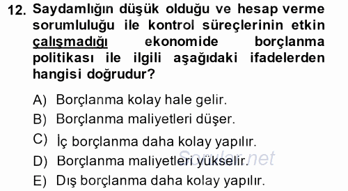 Kamu Mali Yönetimi 2013 - 2014 Dönem Sonu Sınavı 12.Soru