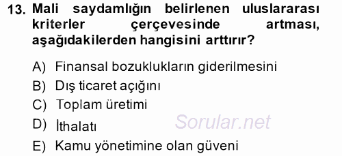 Kamu Mali Yönetimi 2013 - 2014 Dönem Sonu Sınavı 13.Soru