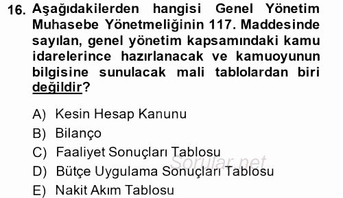 Kamu Mali Yönetimi 2013 - 2014 Dönem Sonu Sınavı 16.Soru