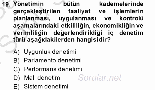 Kamu Mali Yönetimi 2013 - 2014 Dönem Sonu Sınavı 19.Soru