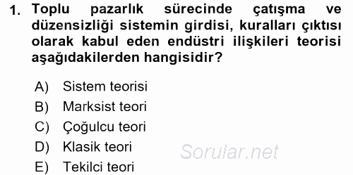 Endüstri İlişkileri 2015 - 2016 Dönem Sonu Sınavı 1.Soru