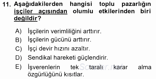 Endüstri İlişkileri 2015 - 2016 Dönem Sonu Sınavı 11.Soru