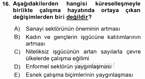 Endüstri İlişkileri 2015 - 2016 Dönem Sonu Sınavı 16.Soru