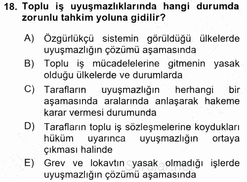 Endüstri İlişkileri 2015 - 2016 Dönem Sonu Sınavı 18.Soru