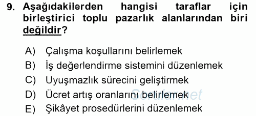 Endüstri İlişkileri 2015 - 2016 Dönem Sonu Sınavı 9.Soru