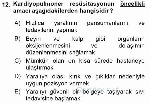 Afet Tıbbı ve Yönetim İlkeleri 2017 - 2018 Dönem Sonu Sınavı 12.Soru Afet Tıbbı ve Yönetim İlkeleri 2017 - 2018 Dönem Sonu Sınavı 12.Soru