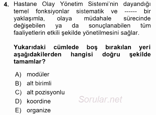 Afet Tıbbı ve Yönetim İlkeleri 2017 - 2018 Dönem Sonu Sınavı 4.Soru Afet Tıbbı ve Yönetim İlkeleri 2017 - 2018 Dönem Sonu Sınavı 4.Soru